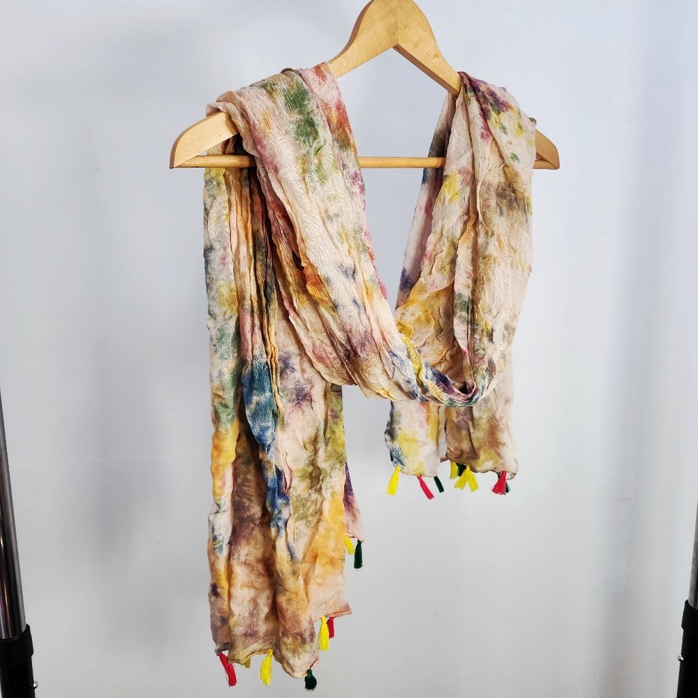 Multicolor Tie-Dye Scarf with Tassels
